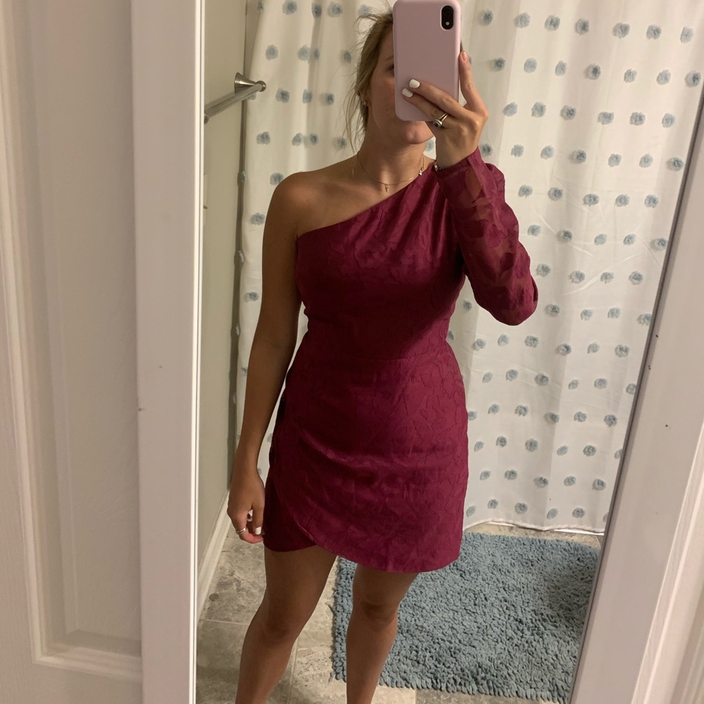 Lulu’s Raspberry Color One Shoulder Cocktail Dress